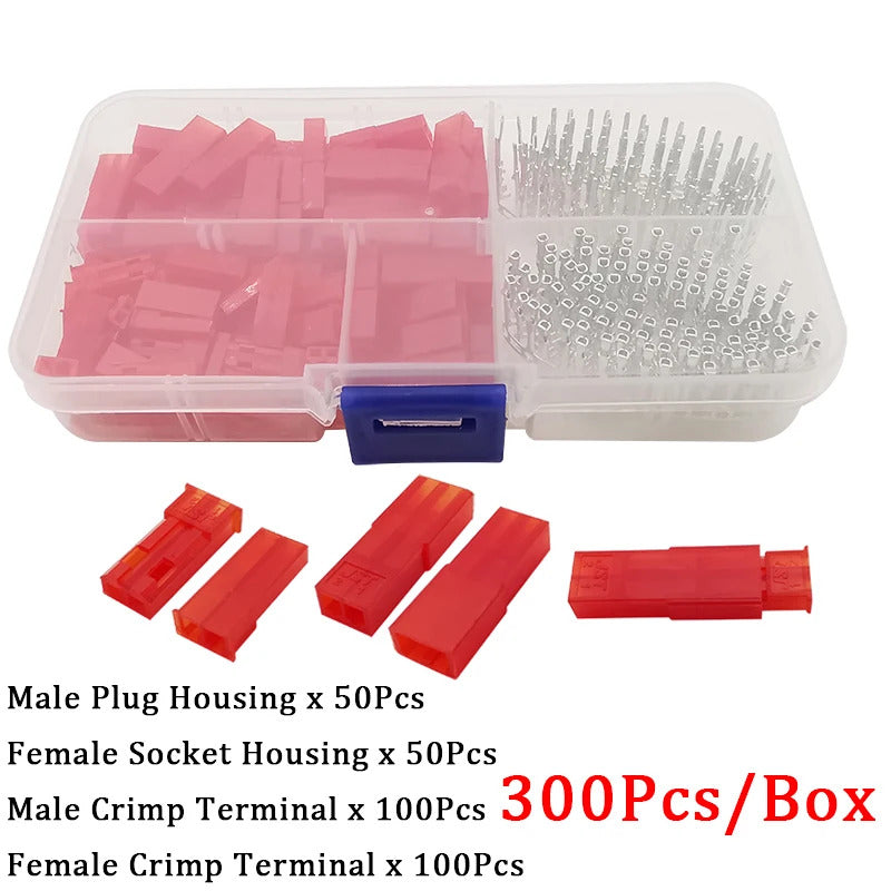 300 x JST 2.54mm CONNECTORS MALE & FEMALE 2 PIN TERMINALS