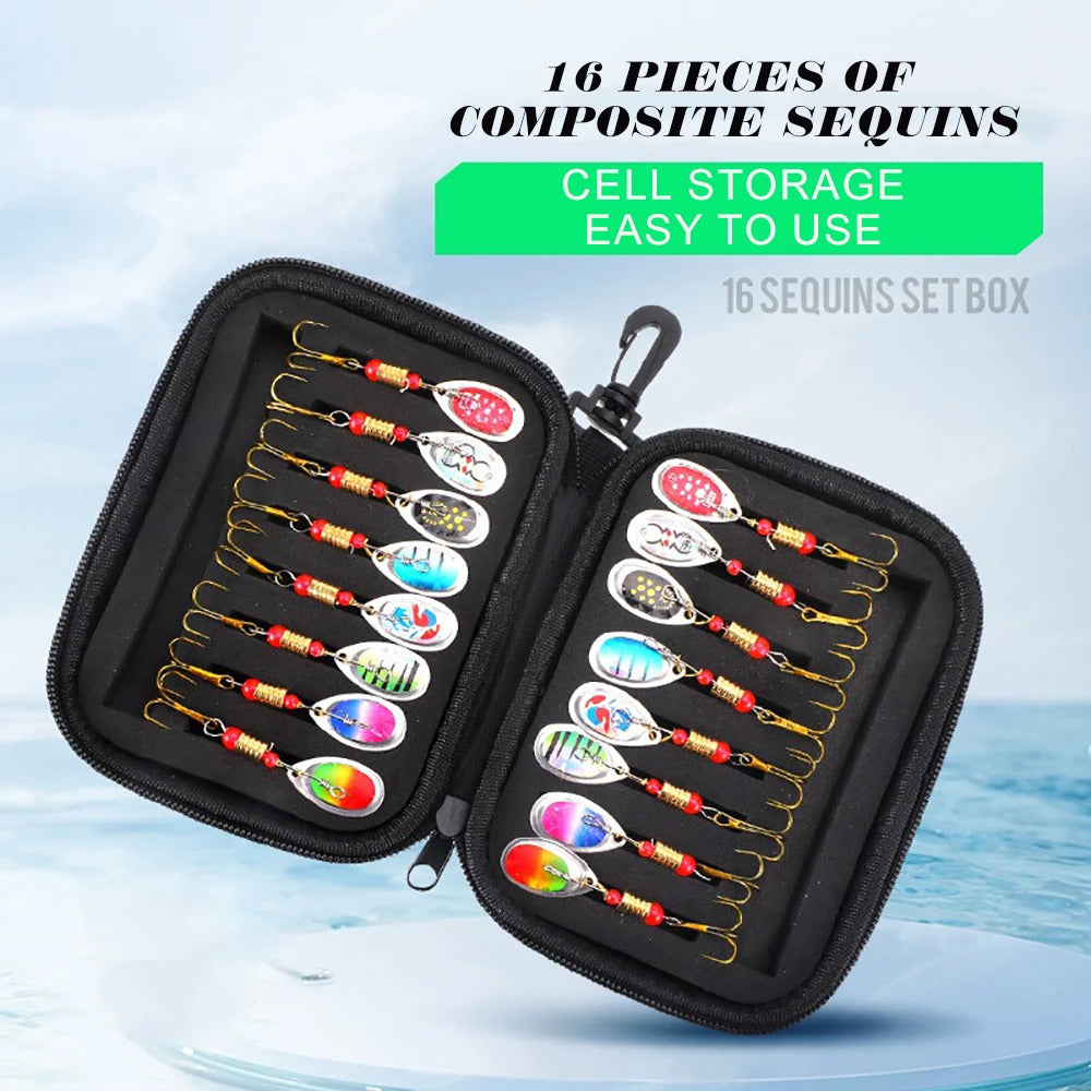 16 x METAL SPINNER BAIT FISHING LURES IN CASE