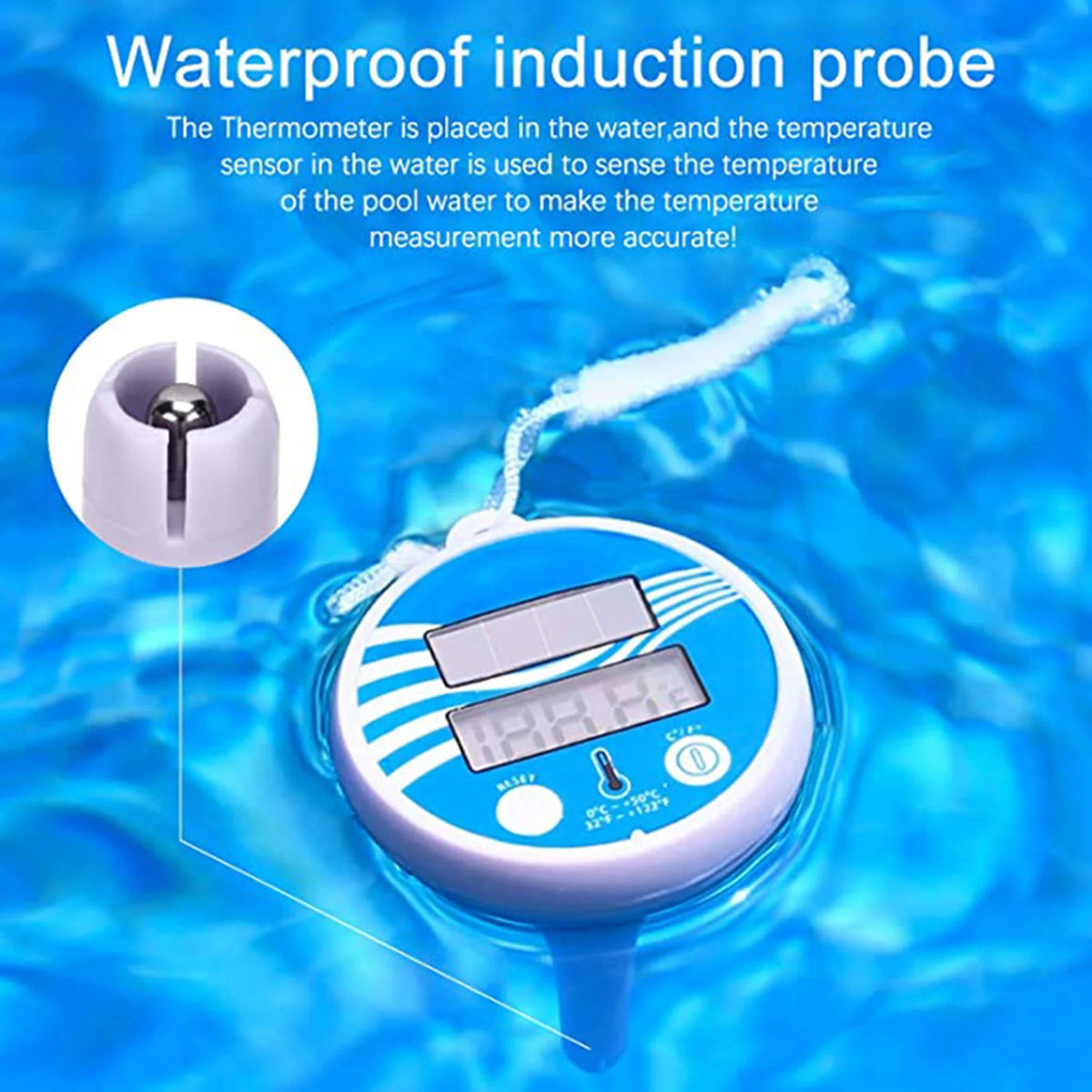 SOLAR POWERED FLOATING POND / POOL THERMOMETER DIGITAL LCD WATER TEMPERATURE UK