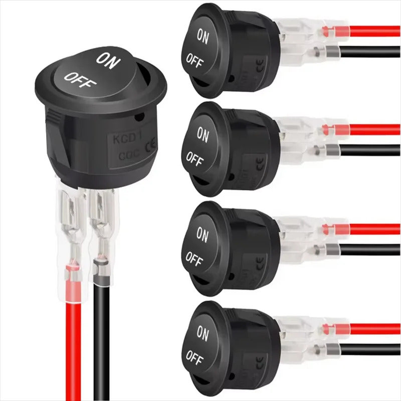 10 x ROUND ON OFF ROCKER SWITCH PRE WIRED 12V 6A/250V