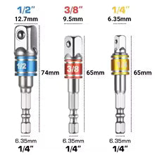 3 x SOCKET SET IMPACT DRIVER BITS 1/4" 3/8" 1/2"