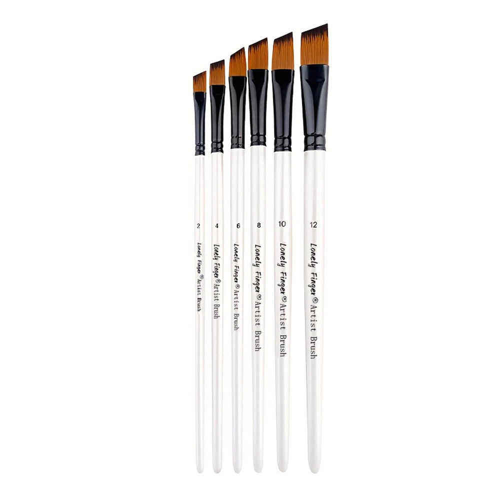 6 x PRO PAINT BRUSH SET - FLAT ROUND ANGLED FILBERT