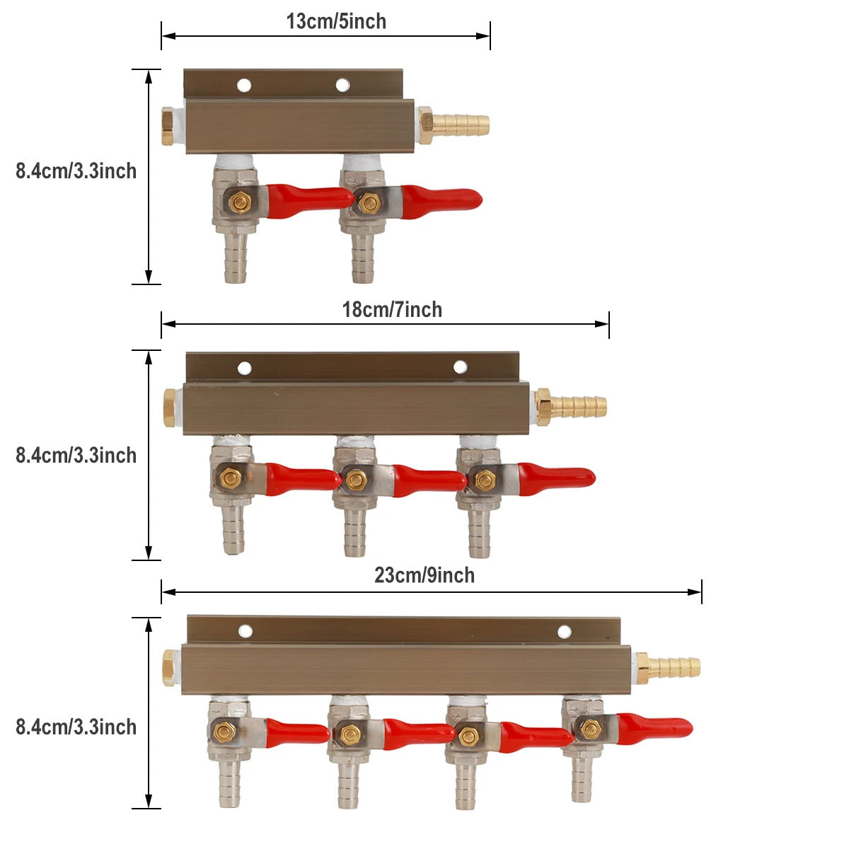 AIR / CO2 DISTRIBUTOR MANIFOLD WITH BALL VALVES