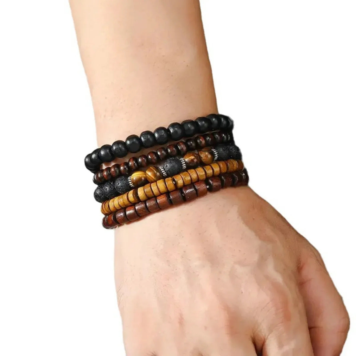 12 x VINTAGE TIGER'S EYE & MOONSTONE STYLE BRACELET SET – WOVEN FAUX LEATHER 03