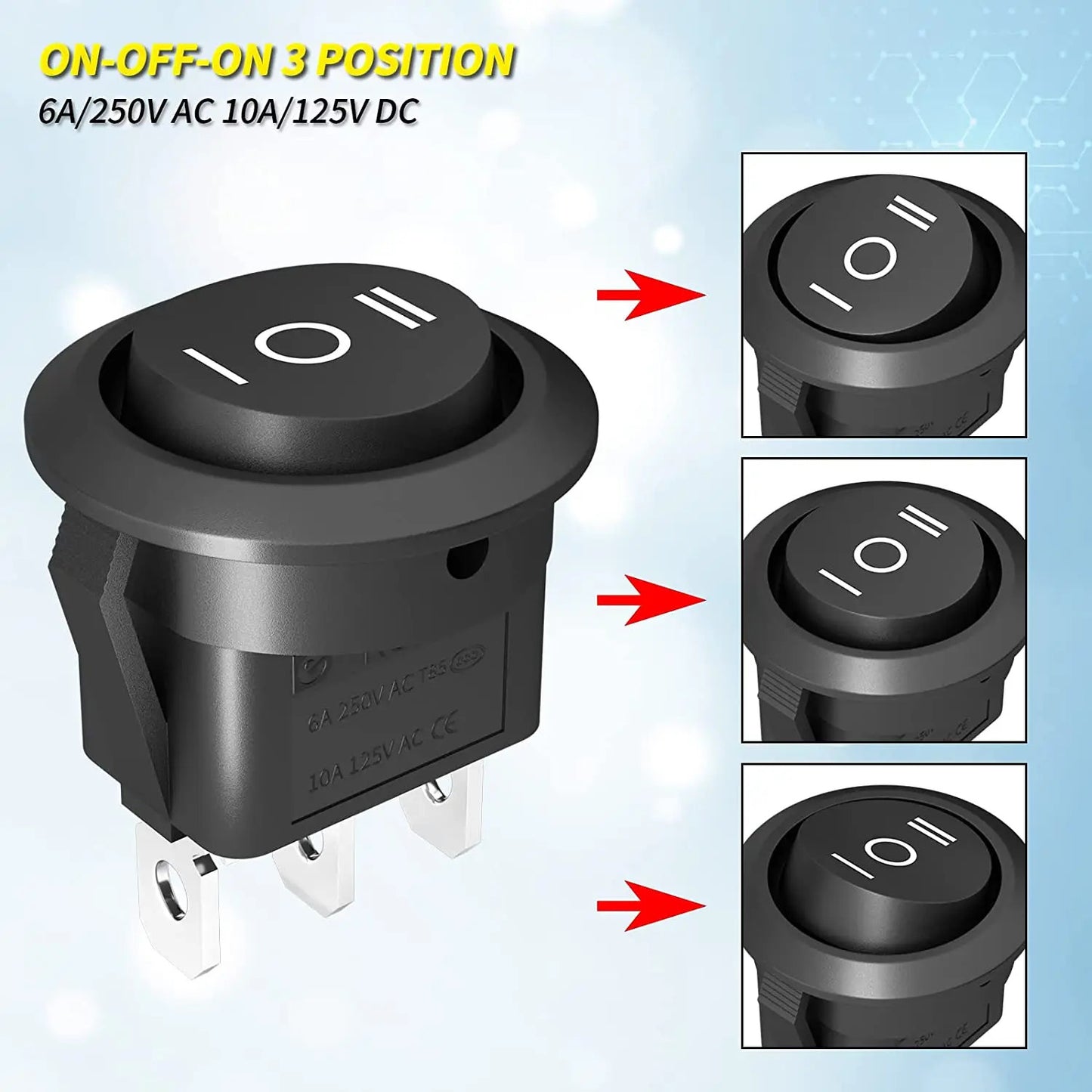 5 x ROUND ON OFF ON 3 POSITION ROCKER SWITCH SPST 12V