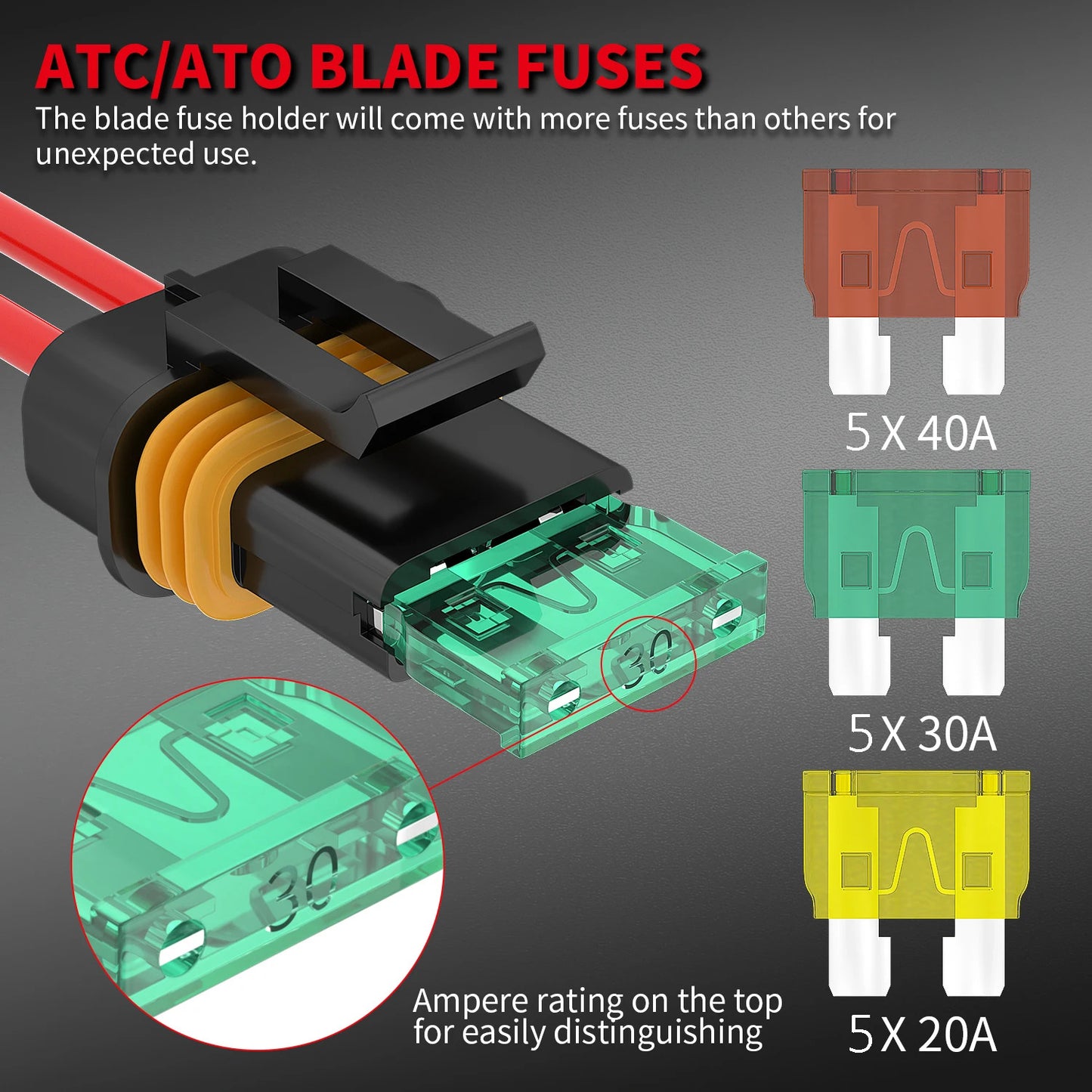 5 x 12 AWG INLINE BLADE FUSE HOLDERS WITH SIDE MOUNT 12V