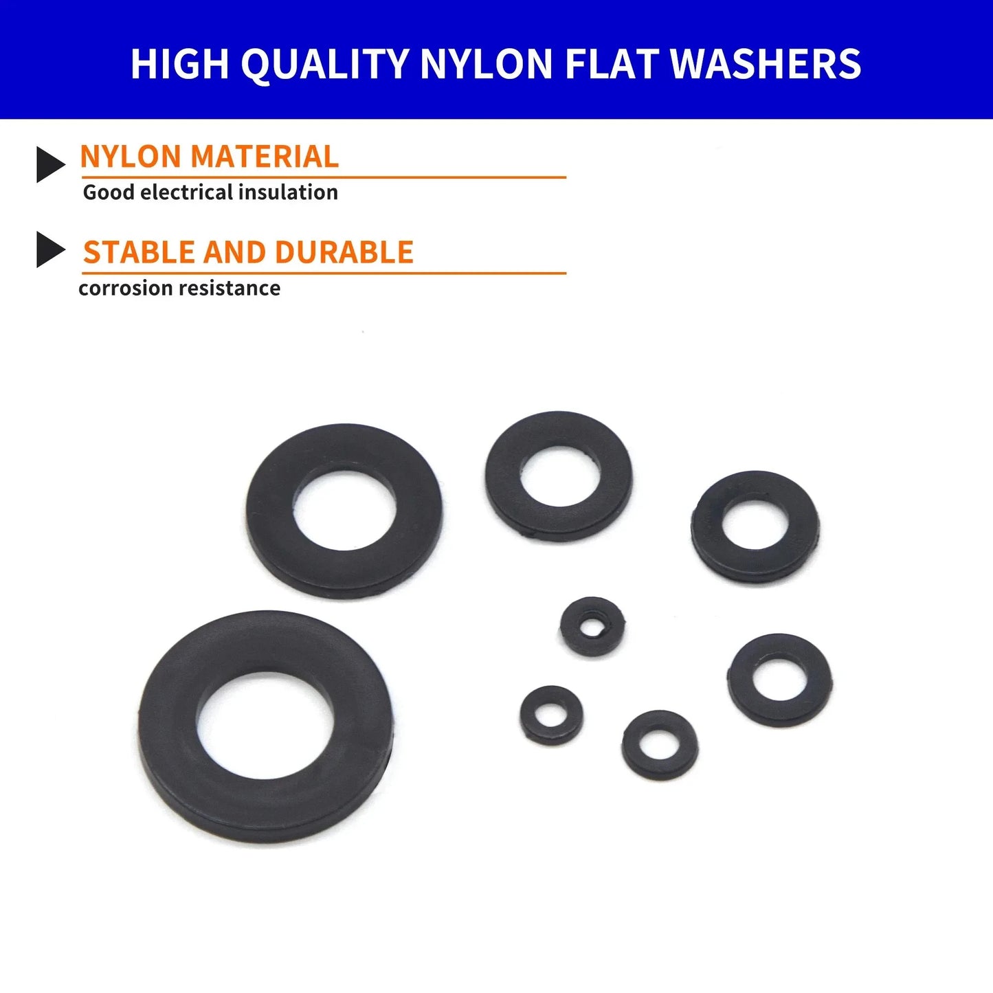 500 x BLACK NYLON WASHER M2 M2.5 M3 M4 M5 M6 M8 M10