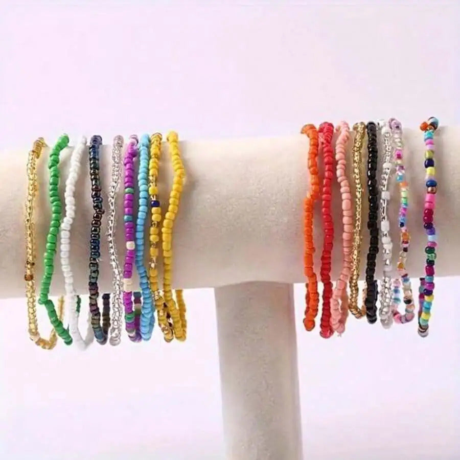 17 x COLOURFUL BOHO BEADED BRACELET SET – ELASTIC STACKABLE STRETCH BRACELETS 01