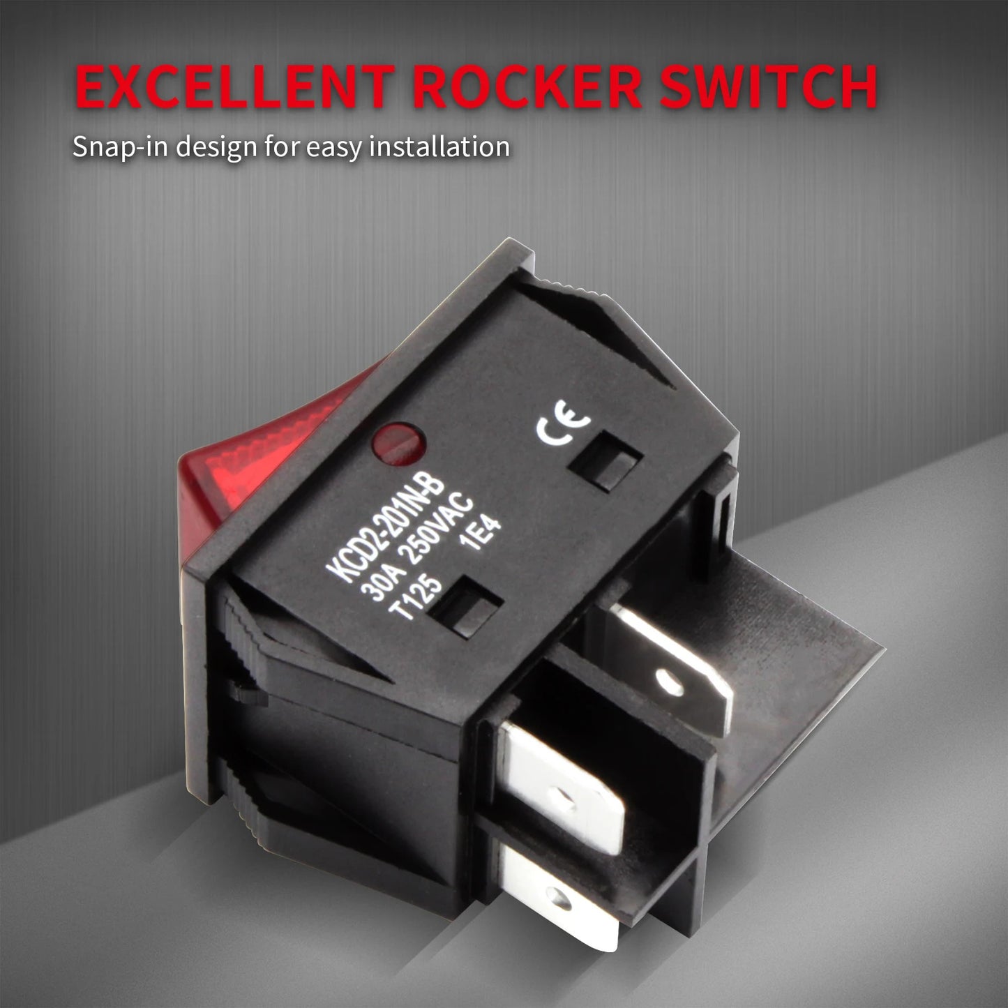 5 x 30A 250V HEAVY DUTY KCD2 ROCKER SWITCH 4 PIN RED LED