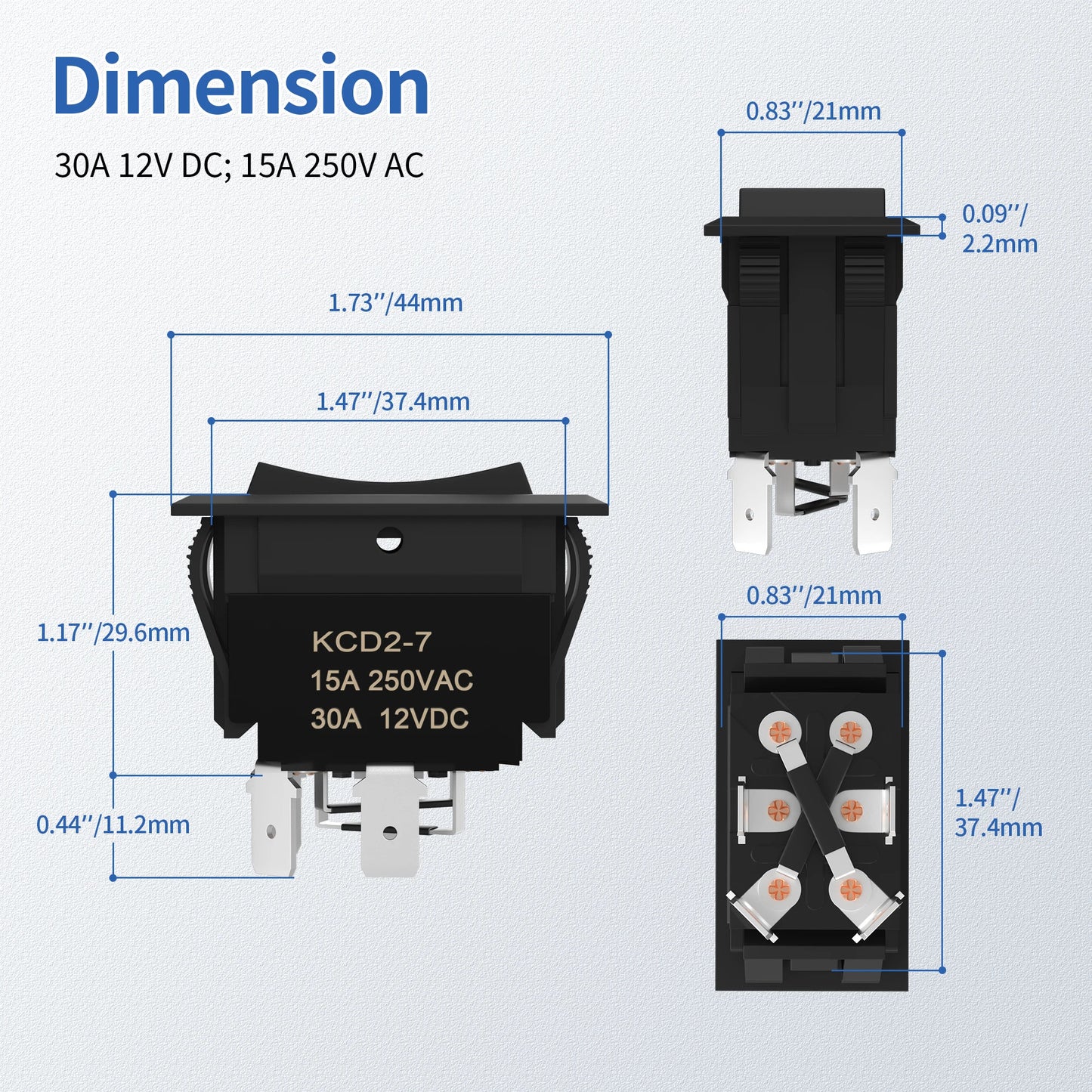 UP & DOWN MOMENTARY ROCKER SWITCH REVERSE POLARITY 12V 30A DPDT