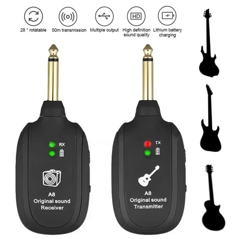 ELECTRIC GUITAR WIRELESS SYSTEM RECHARGEABLE TRANSMITTER & RECEIVER