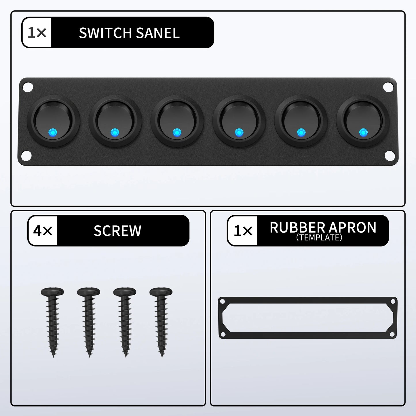 6 GANG SWITCH PANEL 12V, RED & BLUE LED