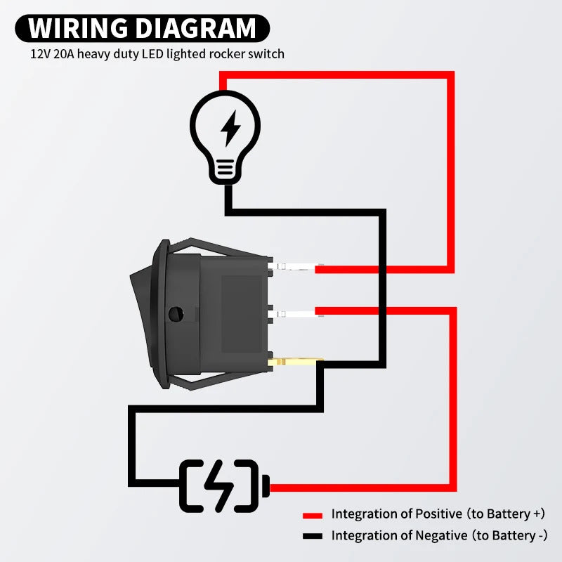 4 x ROUND ROCKER SWITCH WITH LED PRE WIRED 12V 20A