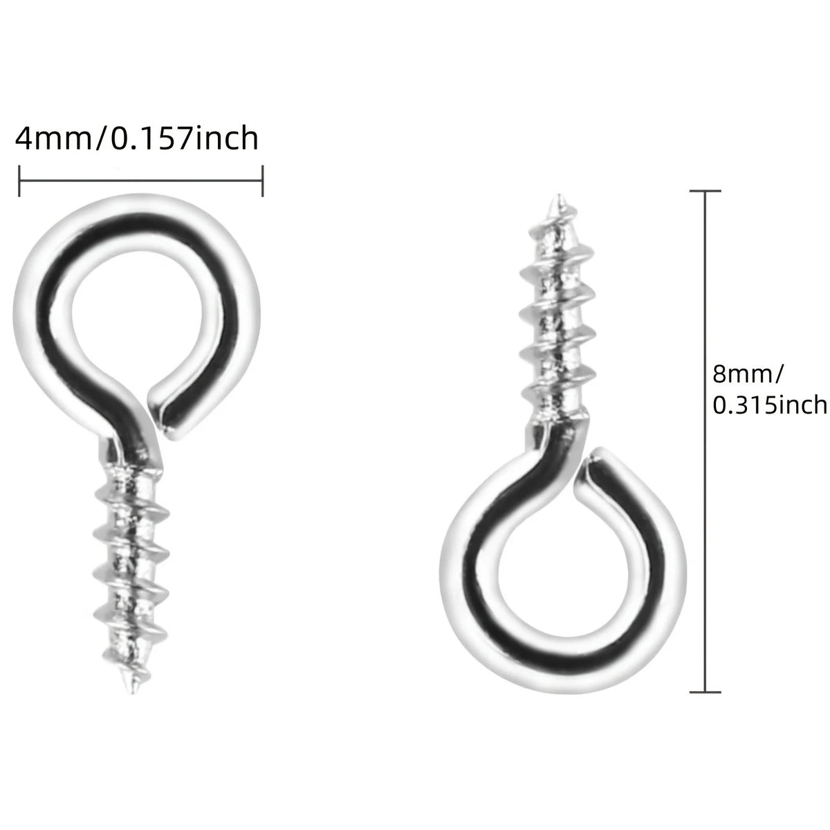 100 x MINI METAL EYE SCREW HOOKS 8 x 4MM