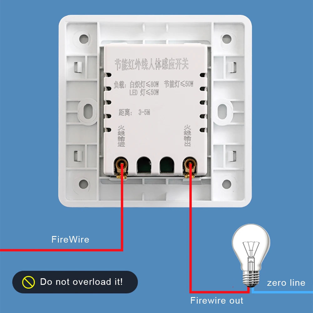 AC 220V LED PIR MOTION SENSOR SINGLE FACE PLATE LIGHT SWITCH