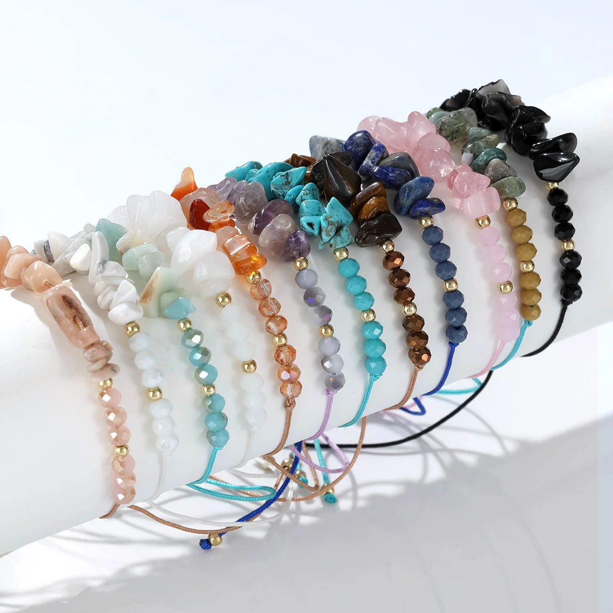 12 x NATURAL STONE STRETCH BRACELET SET – MULTICOLOUR UNISEX BEADED JEWELLERY 02
