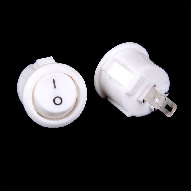 10 x 16mm ROUND WHITE ROCKER SWITCH 2 PIN ON OFF 3A