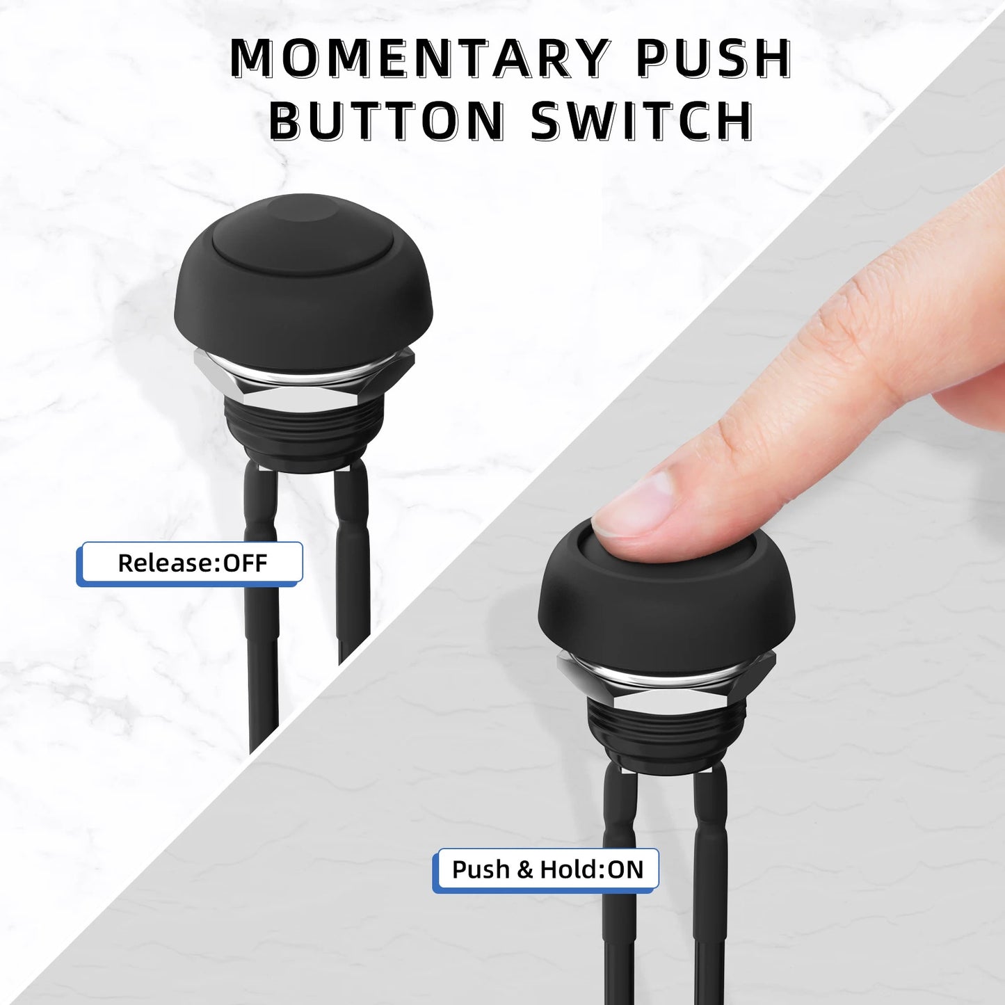 5  x 12mm WATERPROOF ROUND MOMENTARY PUSH SWITCHES - PRE WIRED