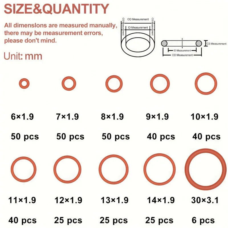 351 x SILICONE O-RING SET - 10 SIZES