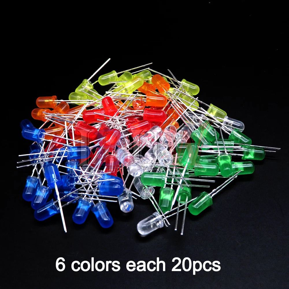 100 x 5mm LED DIODES RED GREEN BLUE YELLOW ORANGE MIXED