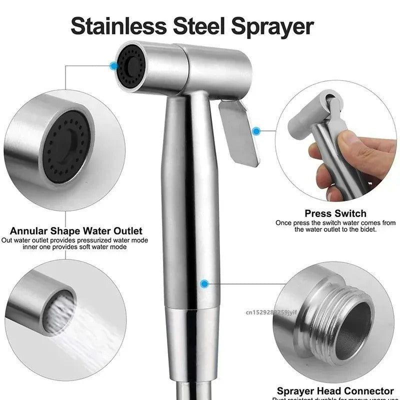 STAINLESS STEEL HAND SPRAY GUN - BIDET TOILET SHOWER 1/2"