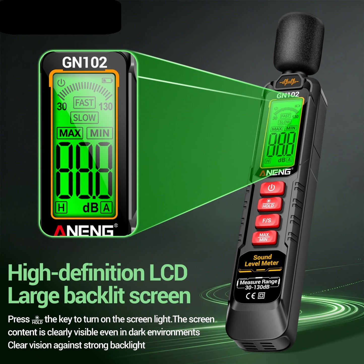 HANDHELD DECIBEL METER 30-130dB