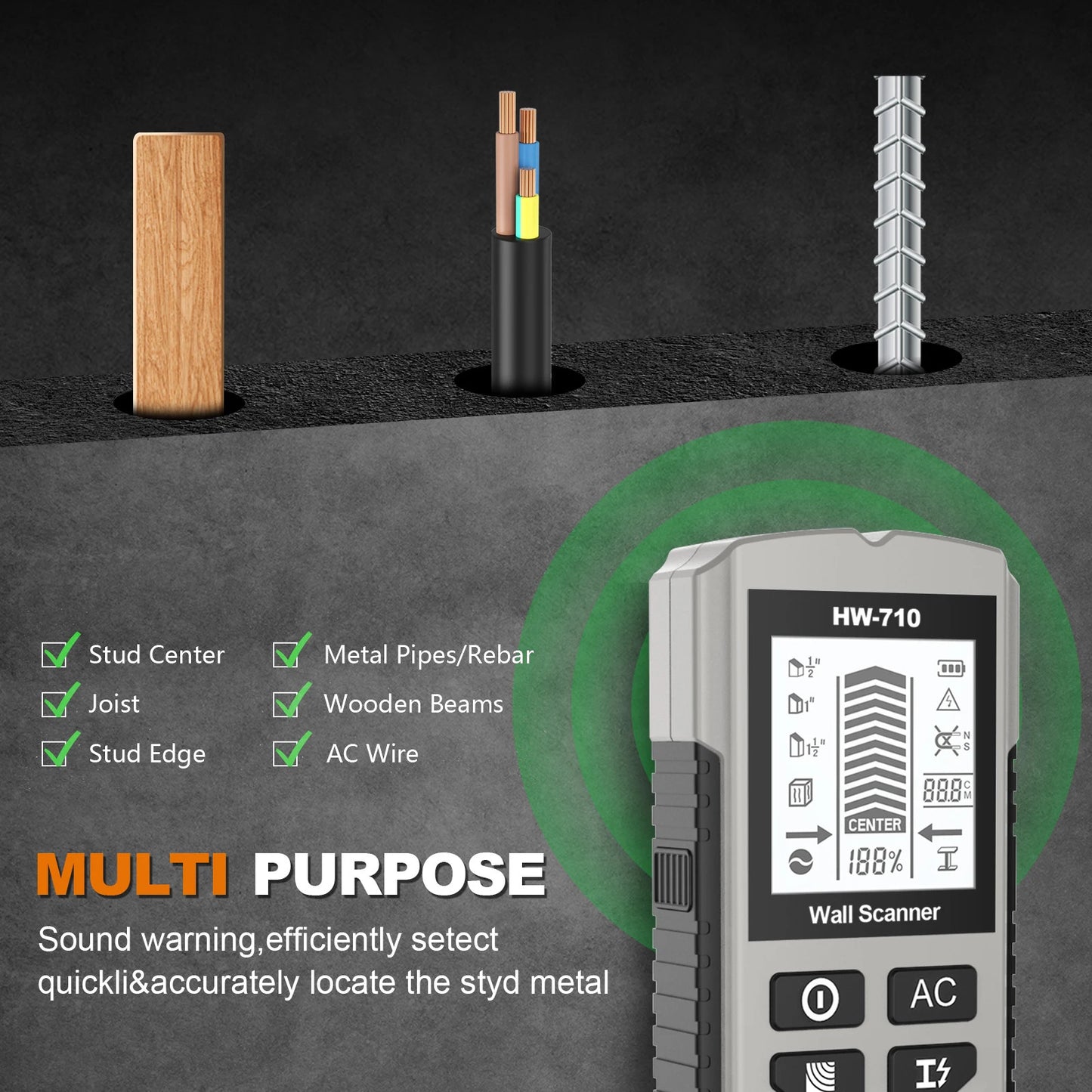 HANDHELD WALL STUD FINDER METAL AND WOOD