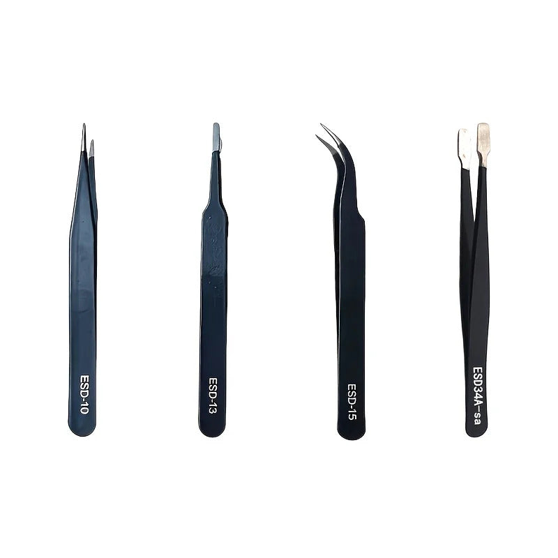 4-PACK ANTI-STATIC STAINLESS STEEL PRECISION TWEEZERS SET – ELECTRONICS REPAIR