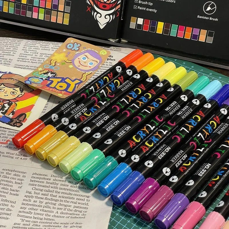 24 COLOUR ACRYLIC MARKER SET - DUAL ENDED