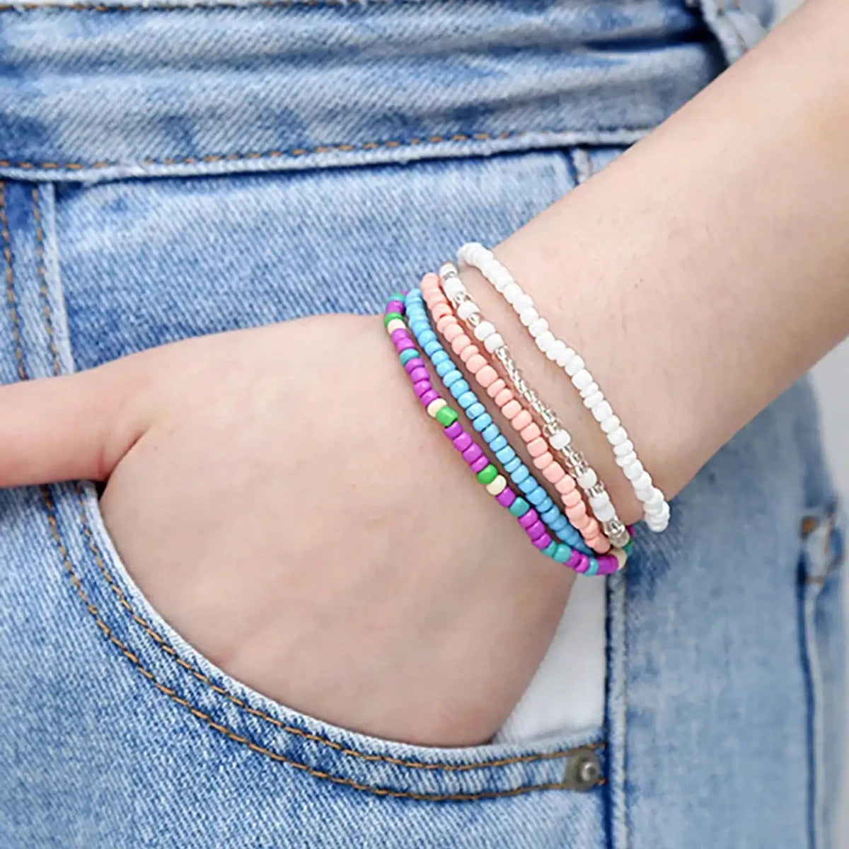 17 x BOHO BEADED BRACELET SET – COLOURFUL ELASTIC STACKABLE STRETCH BRACELETS 04
