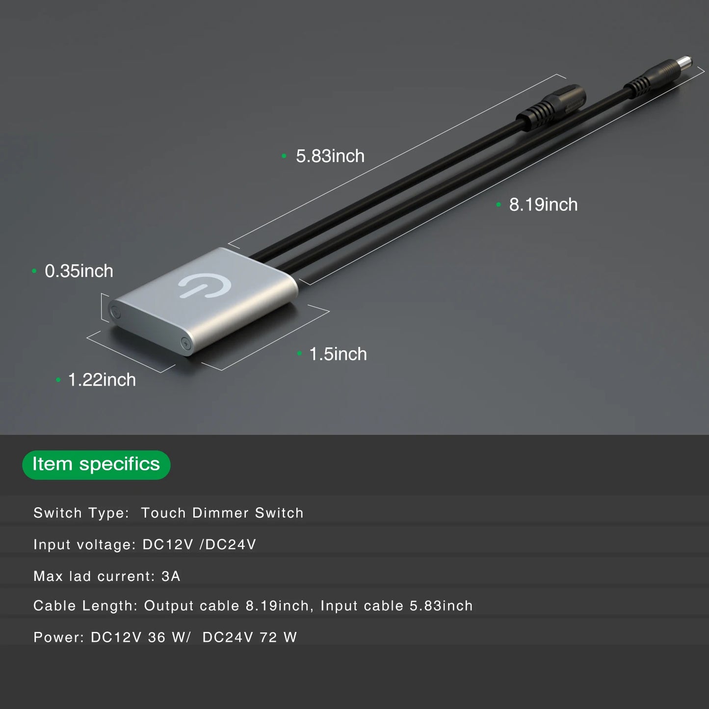 LED TOUCH DIMMER SWITCH 12V 24V DC 5.5mm x 2.1mm CONNECTION 3A