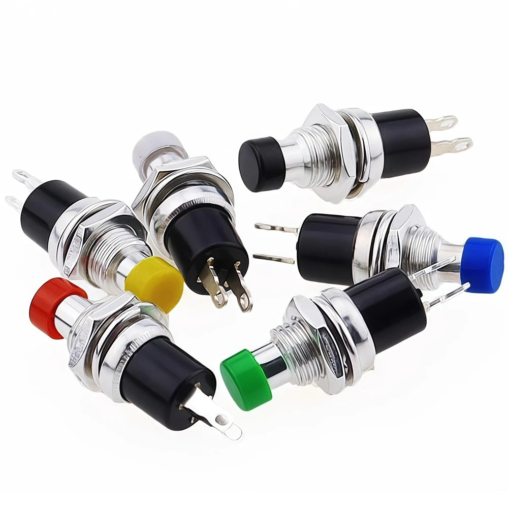 6 x MOMENTARY PUSH SWITCHES - 6 COLOURS, NO 7mm
