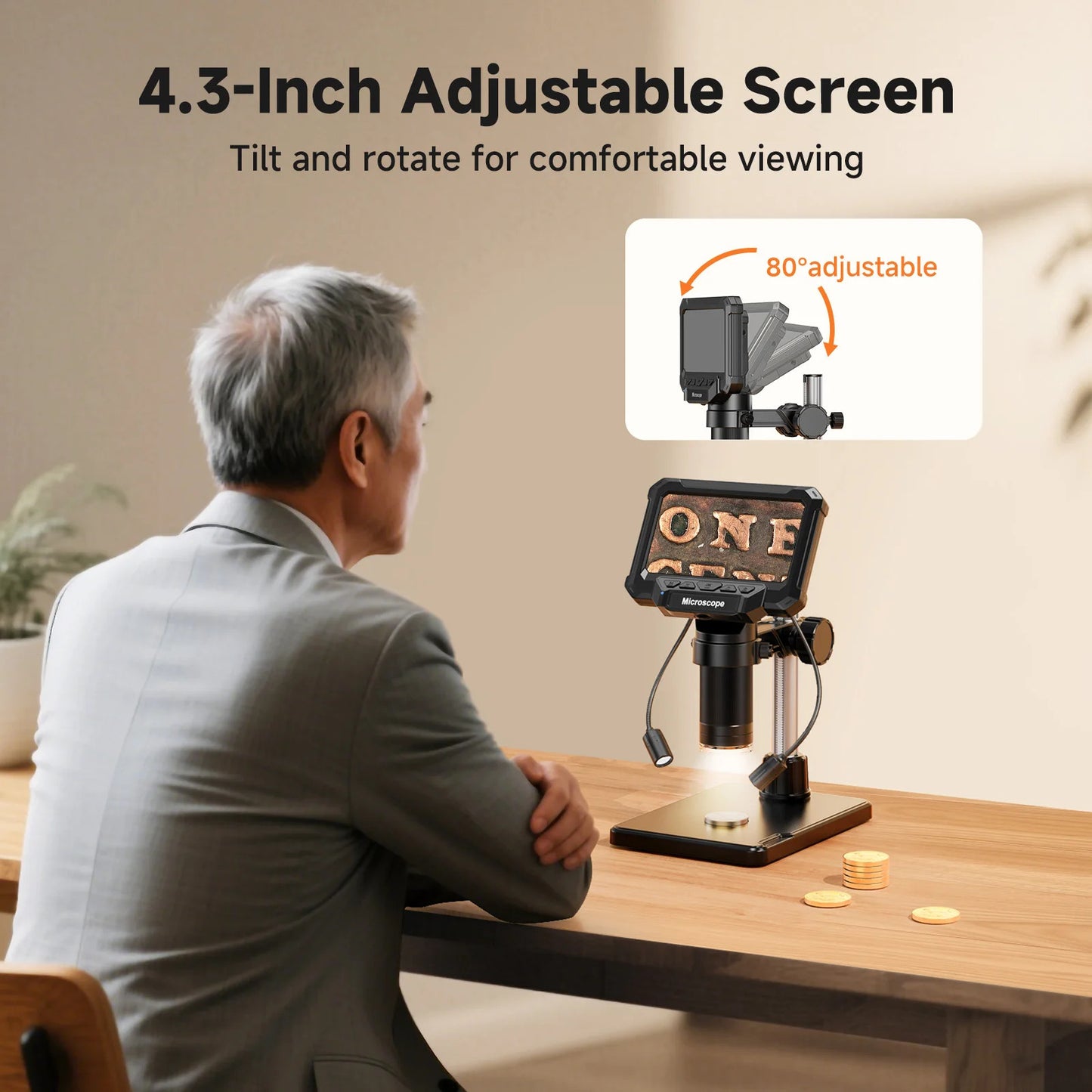 DIGITAL MICROSCOPE 4.3" IPS SCREEN 1600X WITH LIGHTS