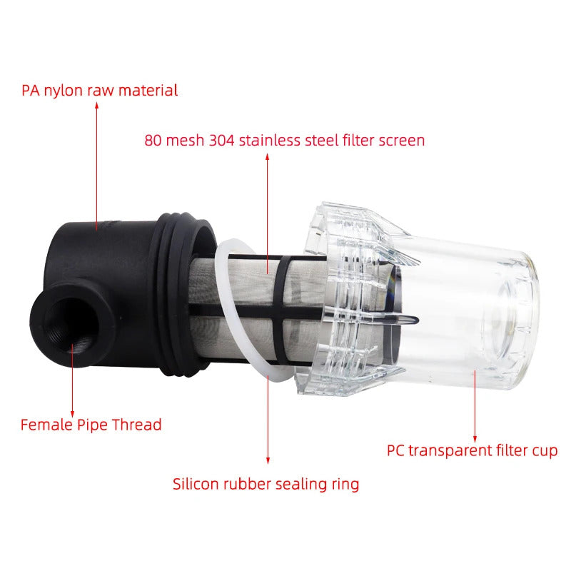 1/2" 3/4" 1" INLINE FILTER HOUSING 80 MESH STAINLESS STEEL FILTER