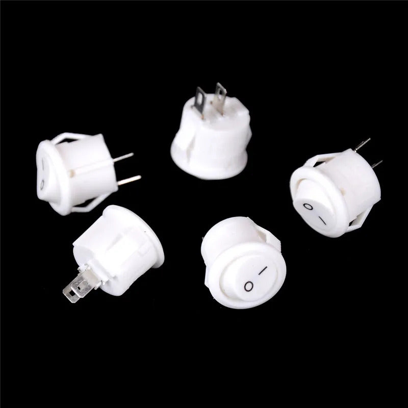 10 x 16mm ROUND WHITE ROCKER SWITCH 2 PIN ON OFF 3A