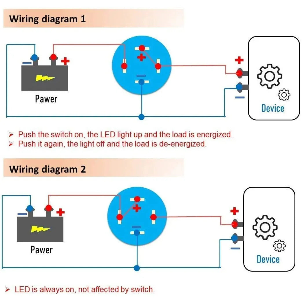 2 x METAL ON/OFF SWITCHES DC 12V/24V 4 PIN SPDT 16mm 19mm