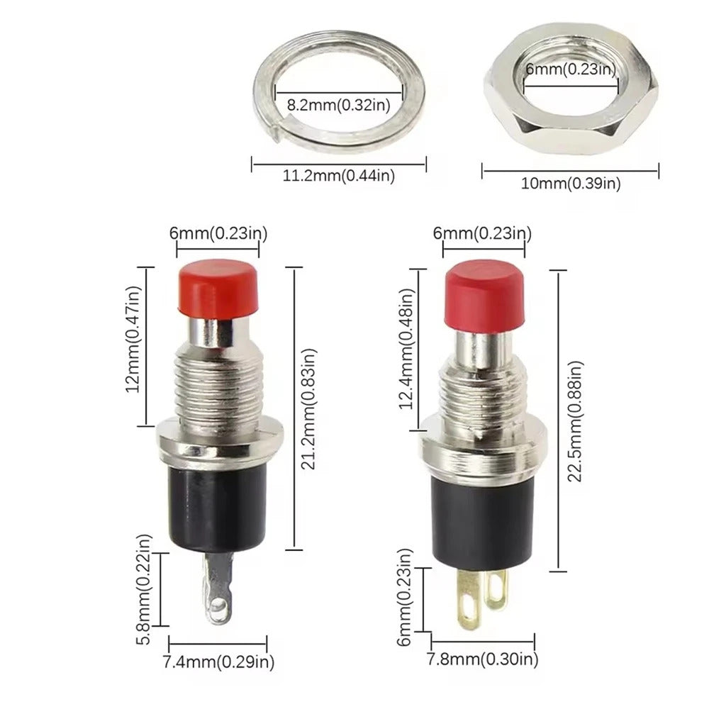 6 x MOMENTARY PUSH SWITCHES - 6 COLOURS, NO 7mm
