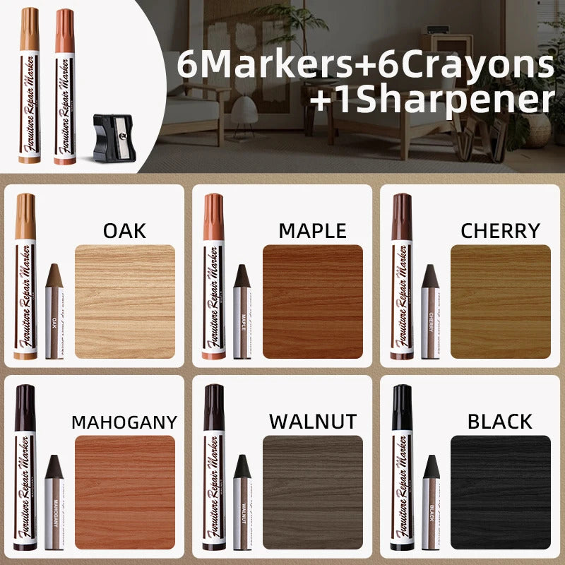 13 PIECE SET OF FURNITURE REPAIR TOUCH UP MARKERS & WAX