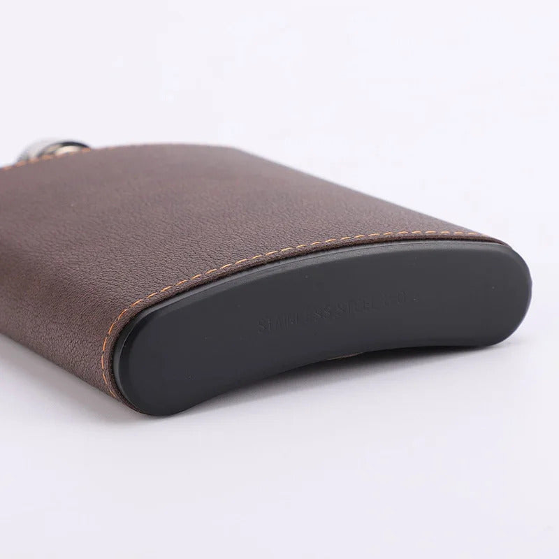 BROWN & GREY HIP FLASK 6oz 8oz STAINLESS STEEL