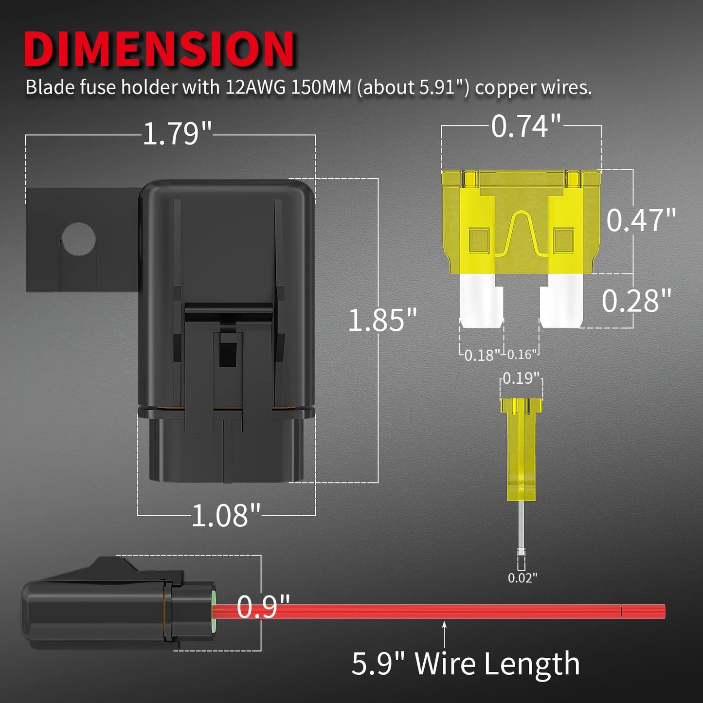 5 x 12 AWG INLINE BLADE FUSE HOLDERS WITH SIDE MOUNT 12V