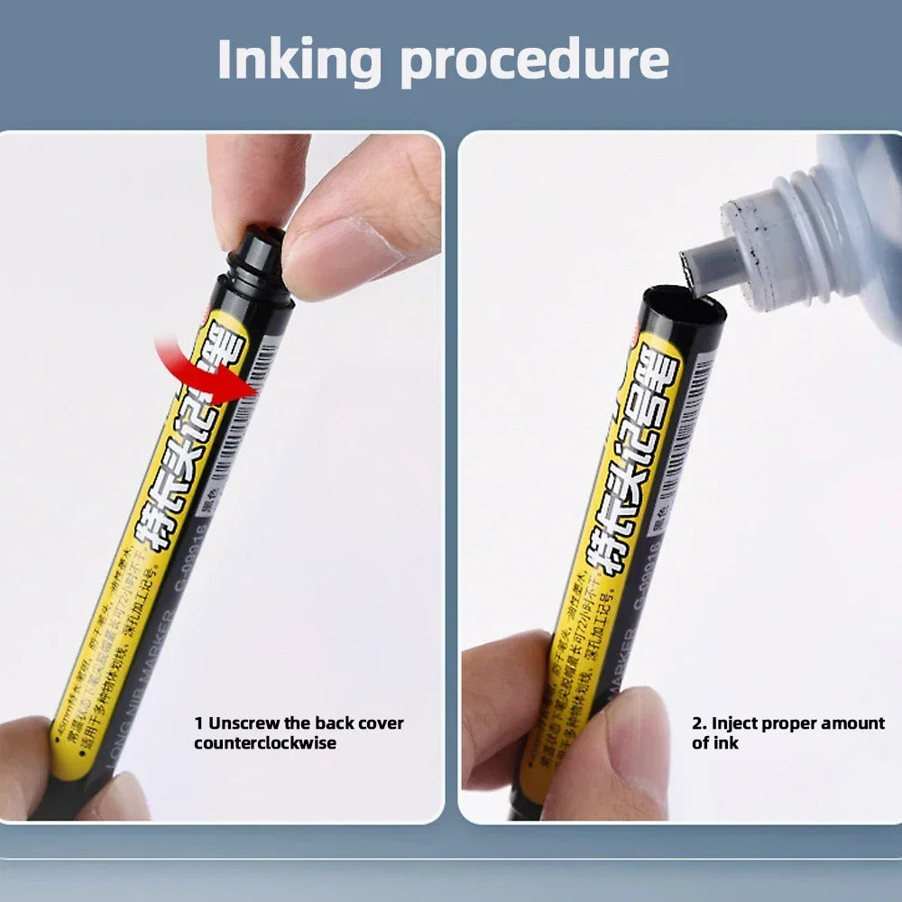 3 x 45mm DEEP HOLE MARKER PENS & 3 INK REFILLS BLACK RED BLUE