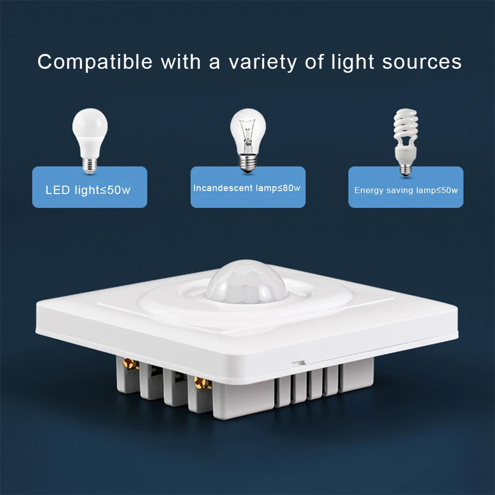 AC 220V LED PIR MOTION SENSOR SINGLE FACE PLATE LIGHT SWITCH