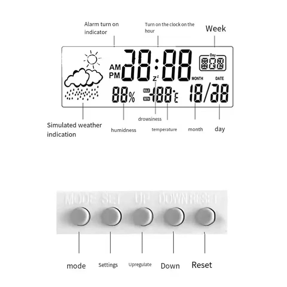LED THERMOMETER ALARM CLOCK HYGROMETER STATION