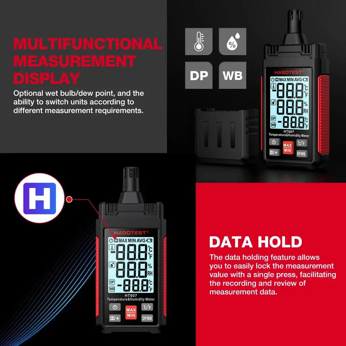 DIGITAL HANDHELD TEMPERATURE & HUMIDITY METER