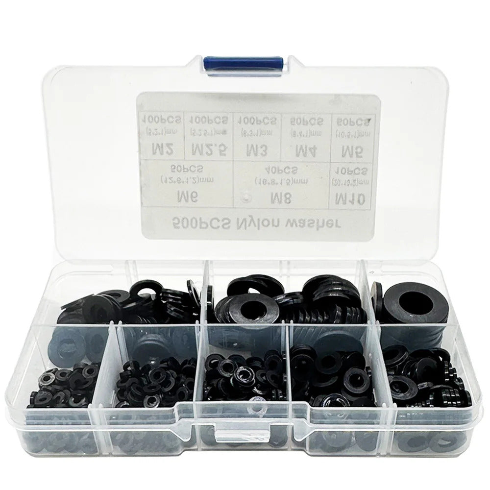 500 x BLACK NYLON WASHER M2 M2.5 M3 M4 M5 M6 M8 M10