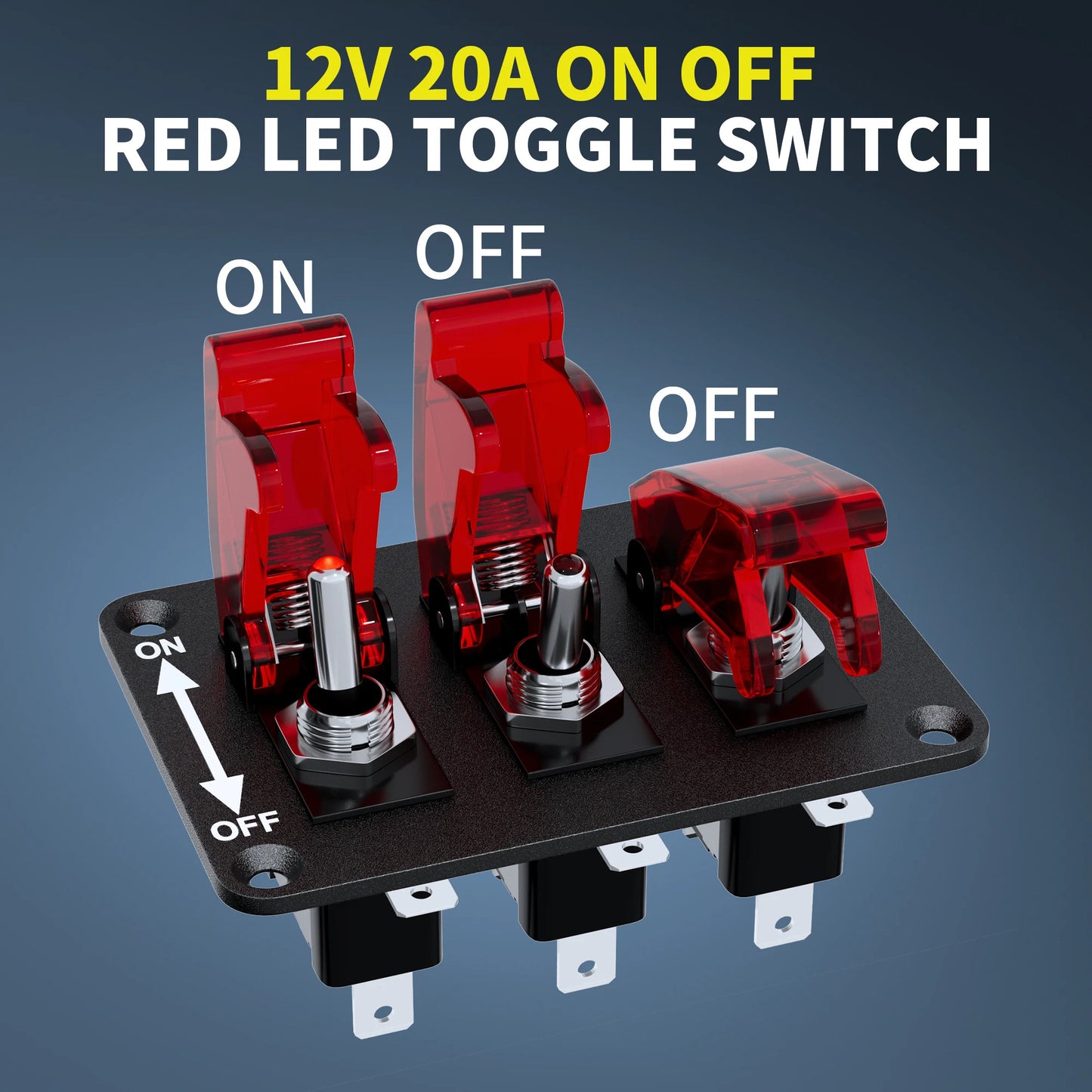 3 GANG TOGGLE SWITCH 12V WITH FLIP COVER & LED