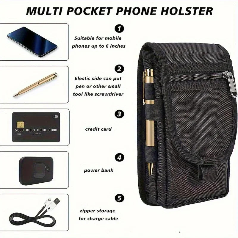 6.3 INCH MOBILE PHONE BAG BELT POUCH NYLON CASE HOLDER FOR IPHONE 16 15 OUTDOOR