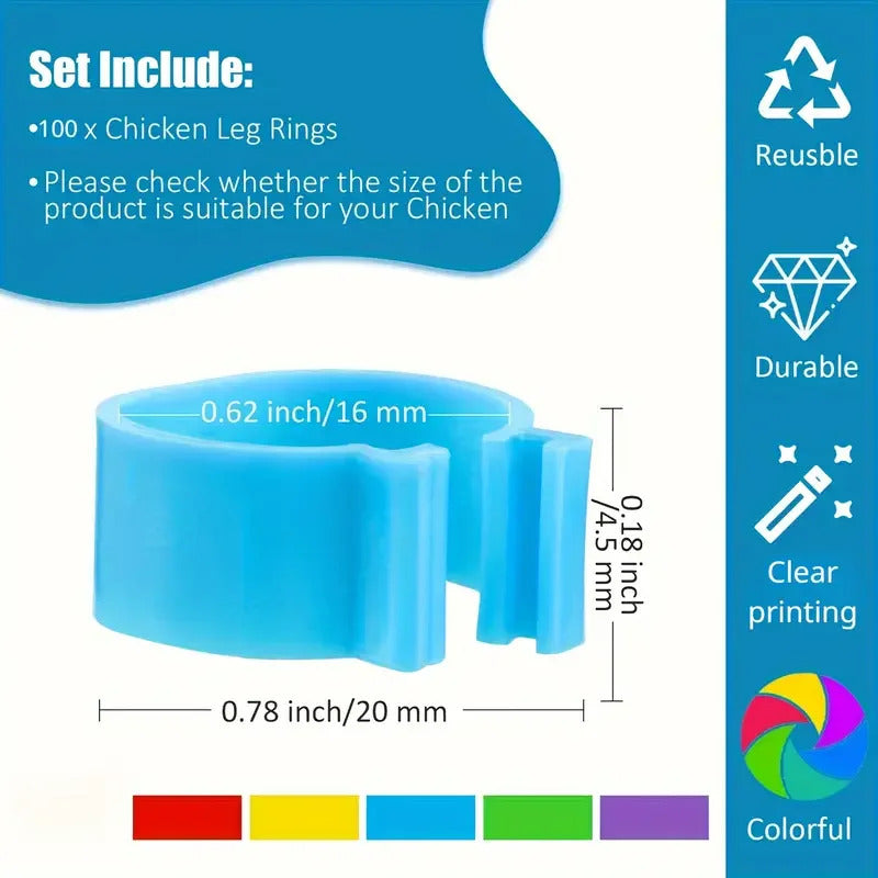 100 x BIRD LEG TAGS 5 COLOURS