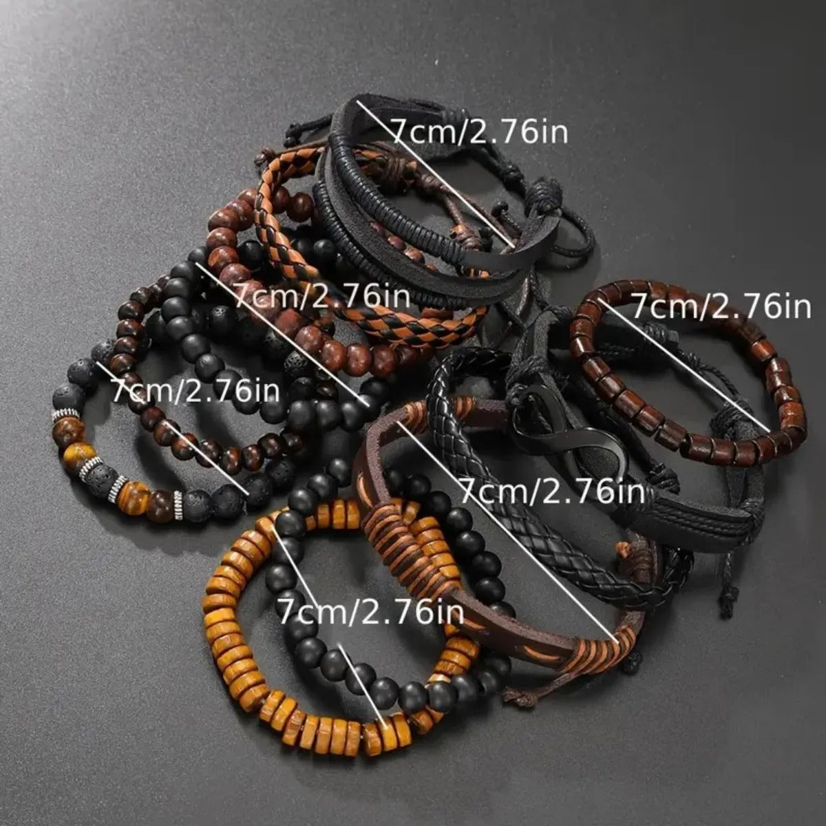 12 x VINTAGE TIGER'S EYE & MOONSTONE STYLE BRACELET SET – WOVEN FAUX LEATHER 03
