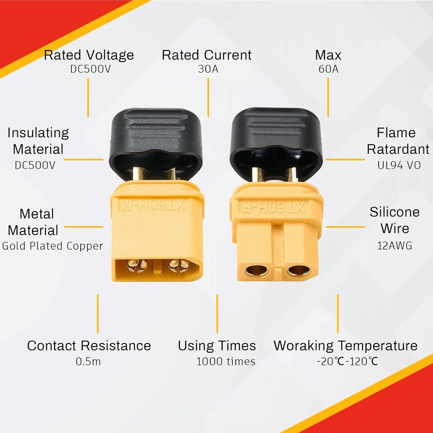 10 x PAIRS XT60H BULLET CONNECTORS WITH SHEATH